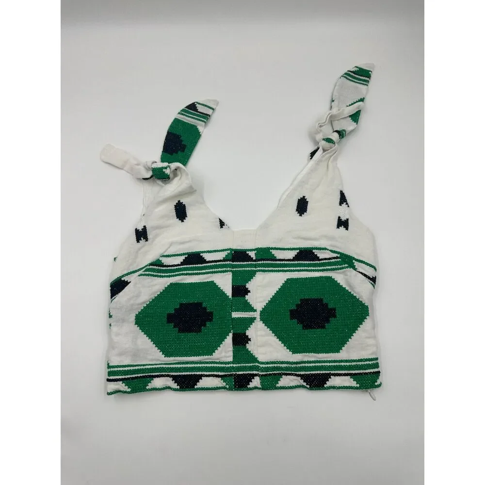 Zara Cropped Tank Top Sz 36 Geometric Tribal Hand-Woven Pattern Embroidery EUC